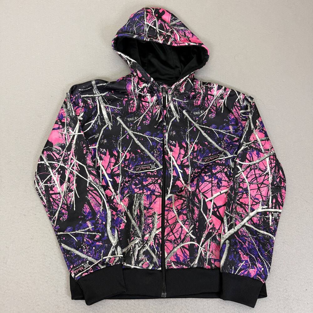 Moon Shine Camo Hoodie Size L Pink Black Full Zip Hunting Outdoor Sweatshirt